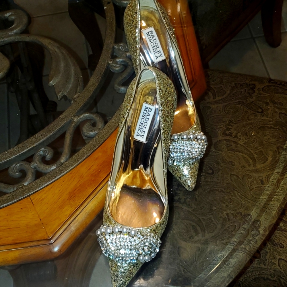 Badgley Mischka Gold Embellished Heels